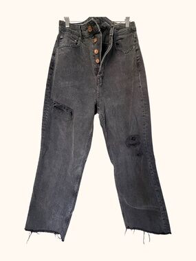 H&M Black Washed Straight Leg Distressed Jeans